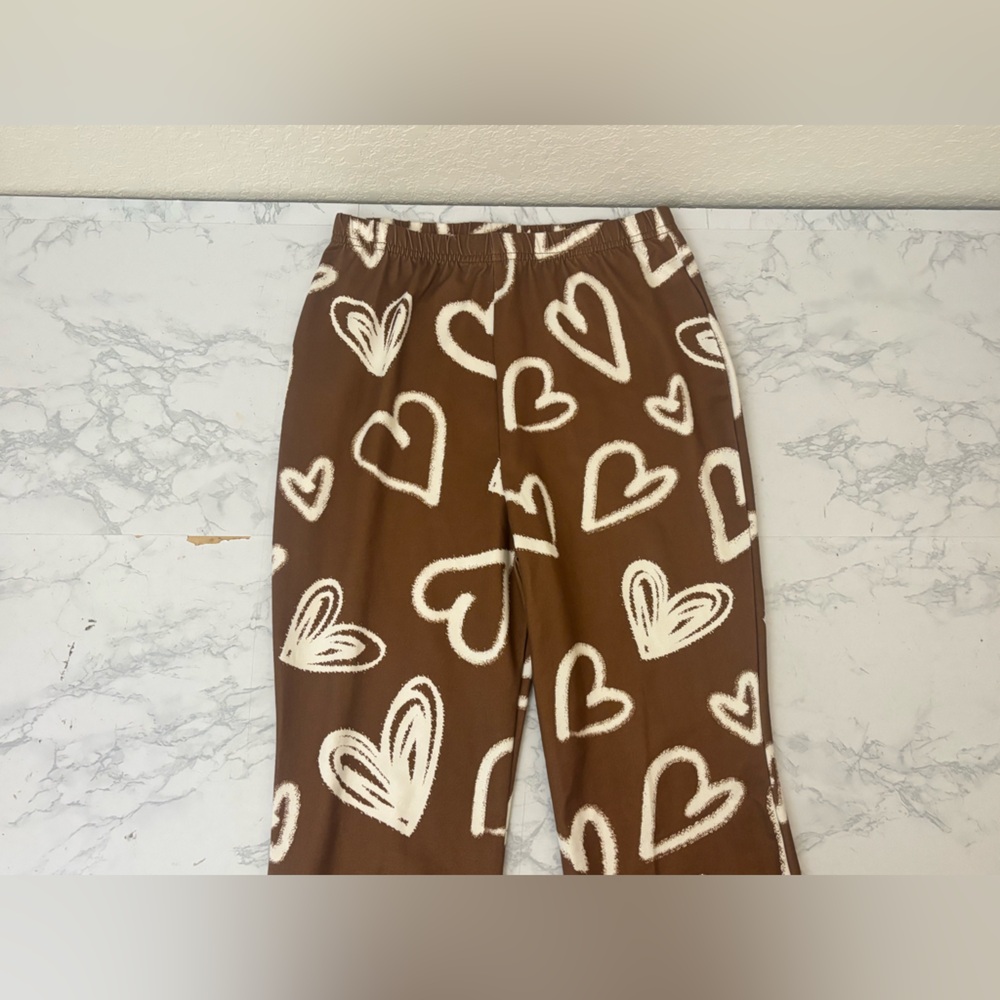 Shein Pants Teen 12-13Y Brown Flare Leg Retro Pants Velour Hearts Stretch Soft - Picture 5 of 6
